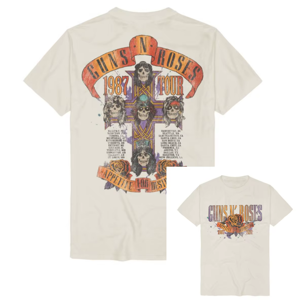 T-shirt rétro Guns N' Roses en coton pour hommes et femmes, Streetwear d'été