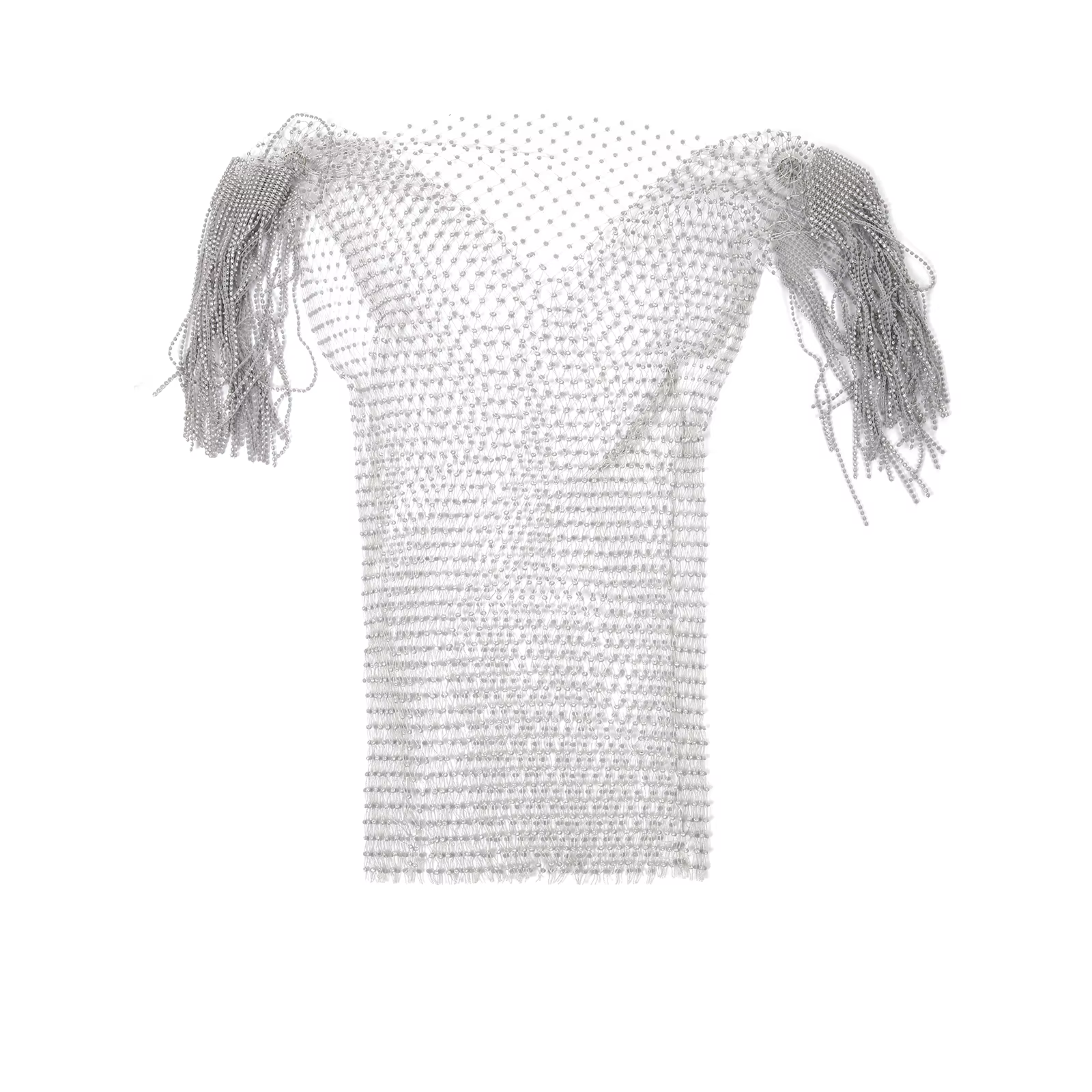 Débardeur en strass brillant pour hommes, haut ajouré en résille, maille transparente avec pompon, T