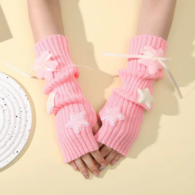 Botvotee – manches pour femmes, accessoires Y2k, nœud rose doux, demi-doigt, chauffe-bras, Style Pre