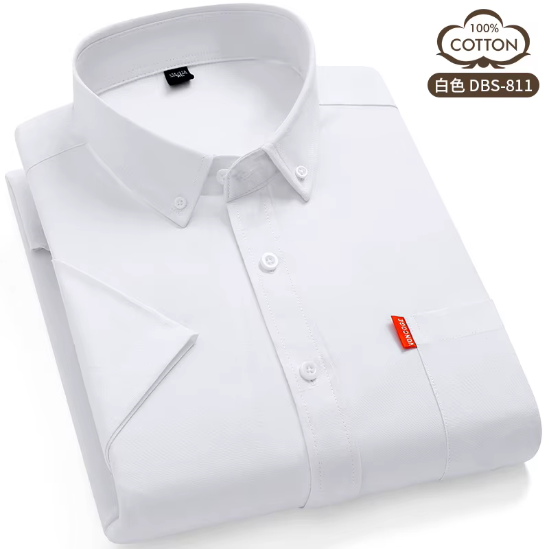 Chemises Oxford 100% coton pour hommes, manches courtes, couleur unie, col rabattu, coupe régulière,