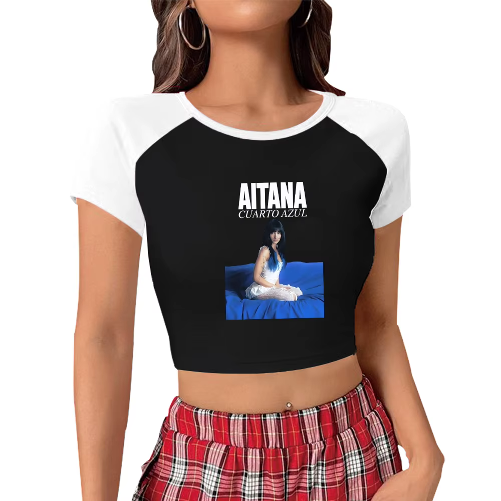 T-Shirt graphique Singer Aitana Cuarto Azul Tour pour filles et femmes, col rond, manches courtes