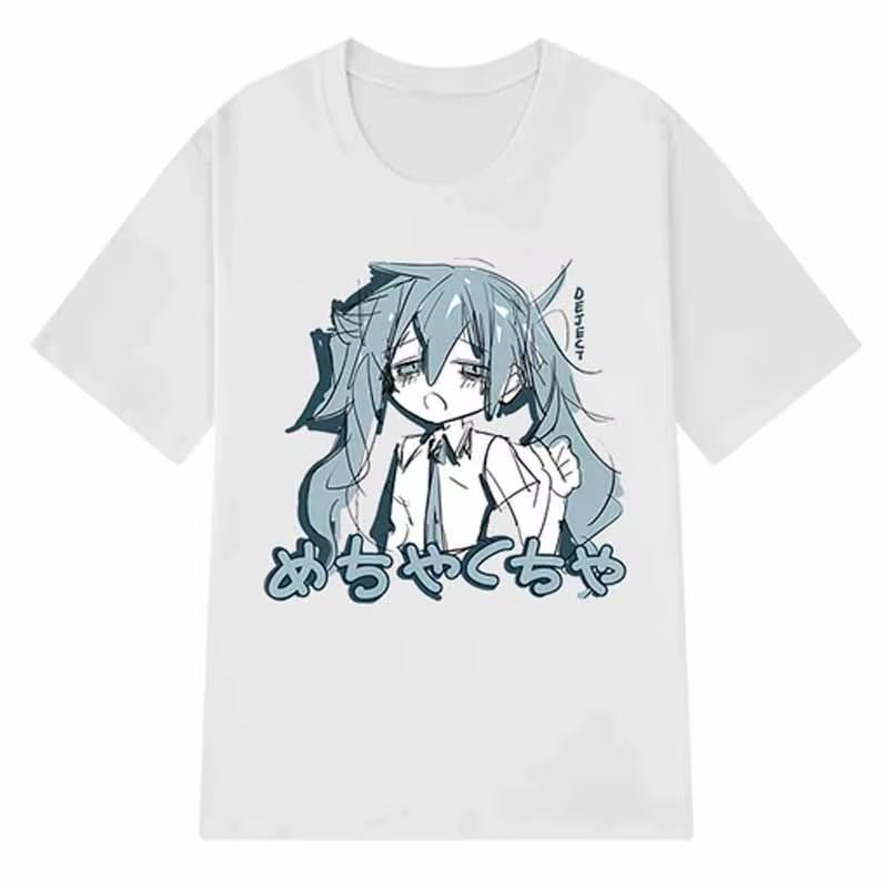 Japonais Y2K Anime Femmes T-shirt Coton Lâche Streetwear T-shirts Occasionnels Grande Taille à manch