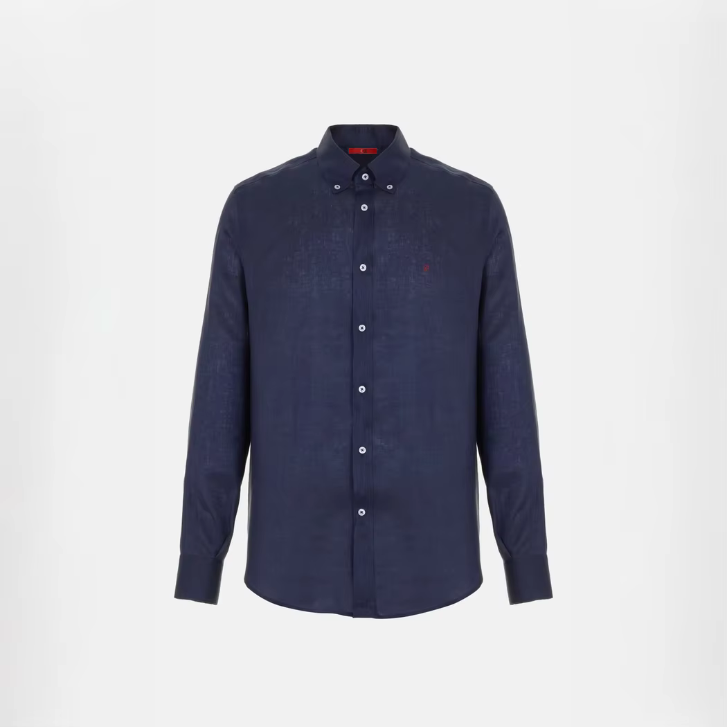 Chemise à manches longues brodée en lin CH pour homme, style élégant, col boutonné, respirante, déco
