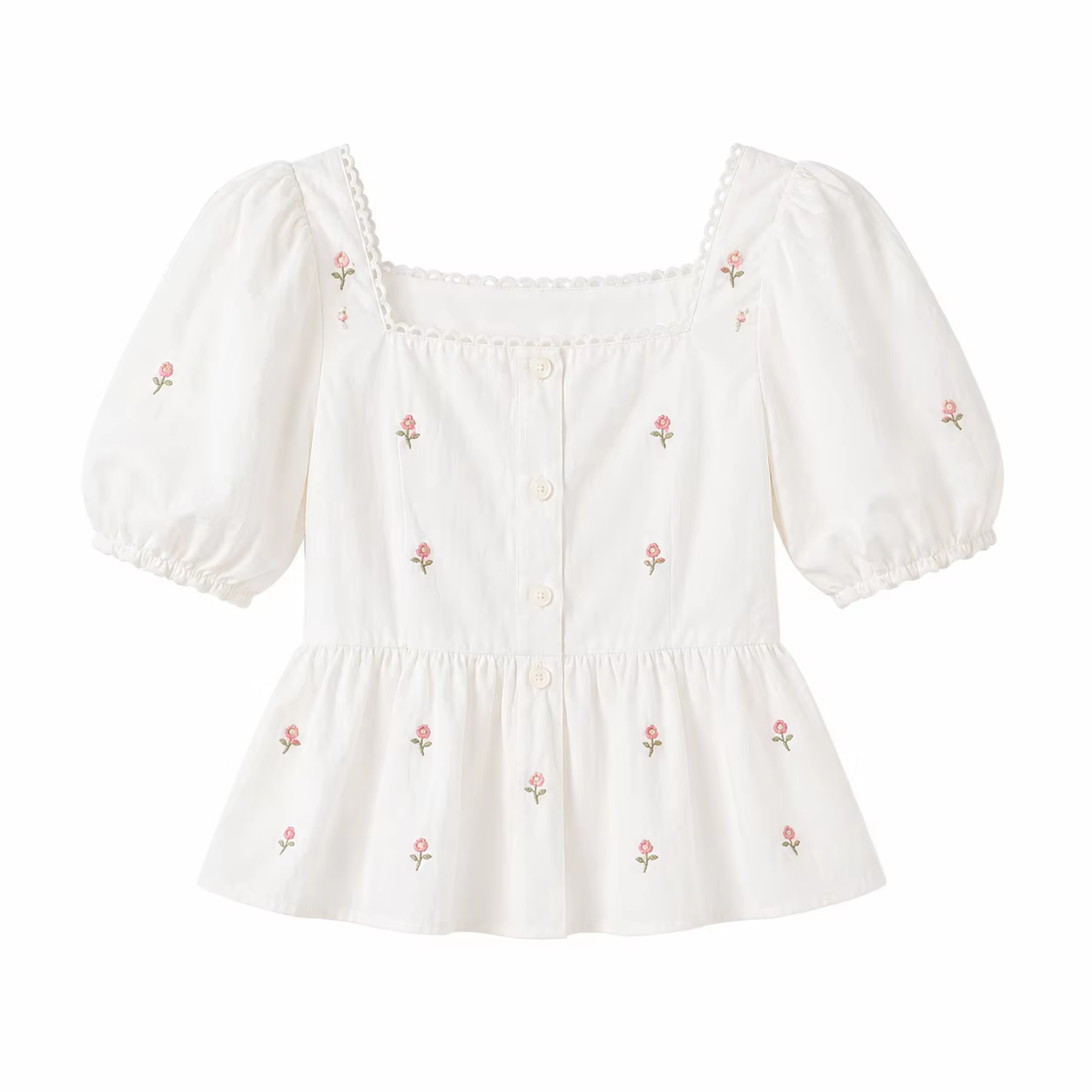 Chemisier floral pour femme à col carré et manches bouffantes, style peplum, coupe ajustée, style ba
