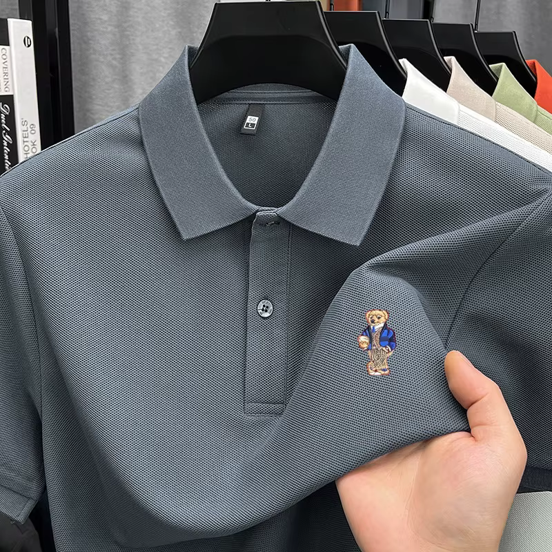 Polo en coton de luxe pour homme, brodé, à manches courtes, T-shirt basique pour homme, haut décontr