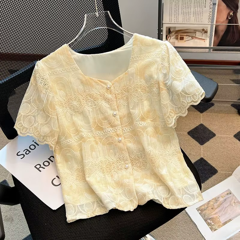 Chemise en mousseline de soie brodée florale française, nouveau Style d'été 2021, tempérament frais,