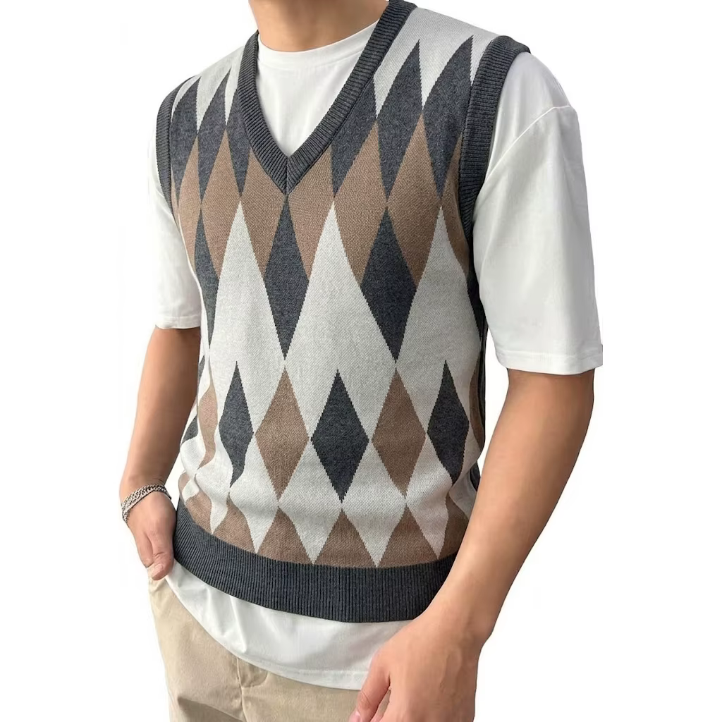 Gilet pull sans manches en tricot pour homme, col en V, classique, léger, coupe ample, pour tenue dé