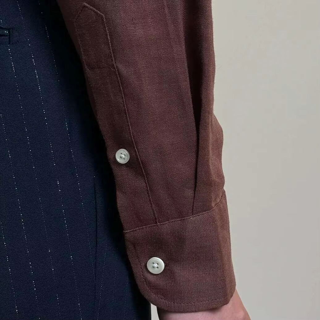 Chemise à manches longues en lin pour hommes, col italien, chemise d'affaires décontractée, robe soc
