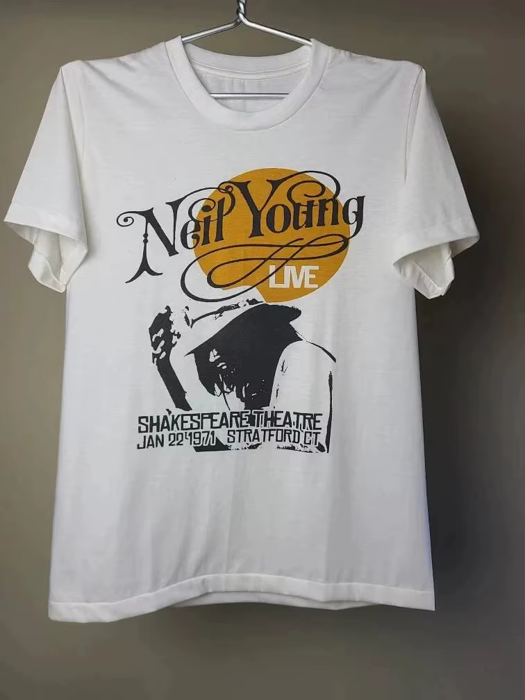 T-shirt vintage d'été pour homme Neil Young, en coton respirant, col rond, streetwear, manches court