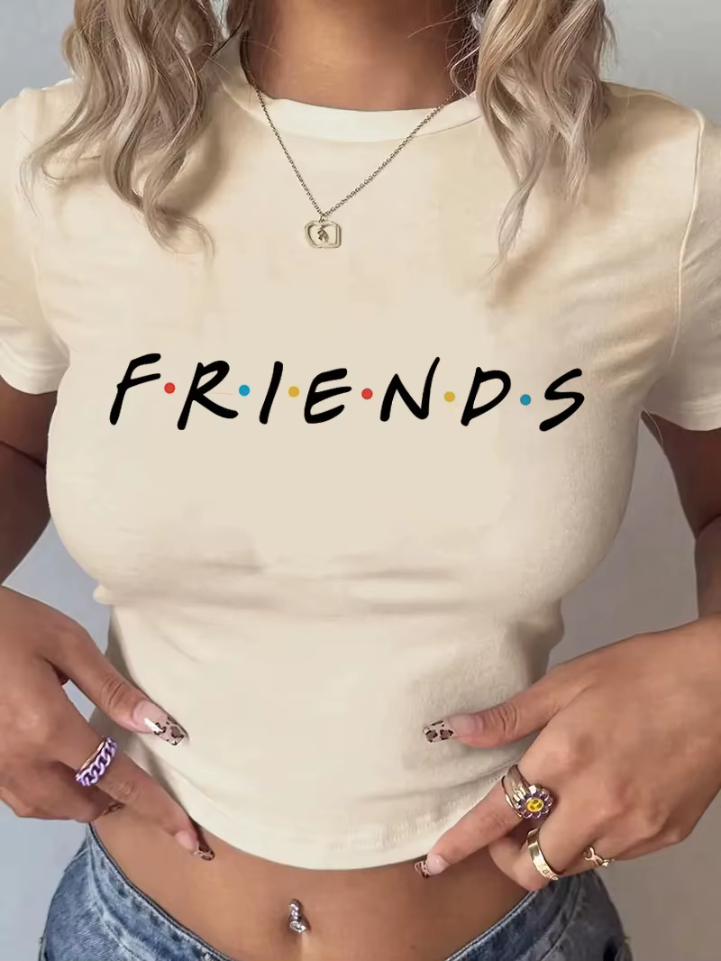 Recadrée Friends émission de télévision meilleurs amis lettre impression T-shirt Y2K à manches court
