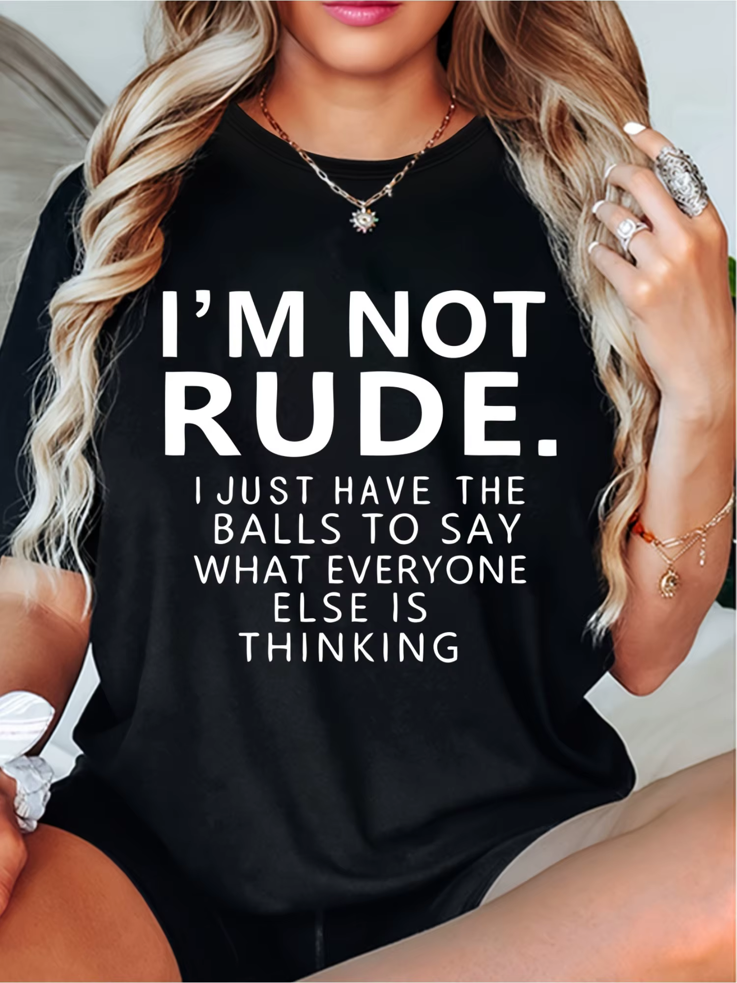 T-shirt pour femme au design simple, style naturel et élégant, imprimé avec la phrase « I'm Not Rude