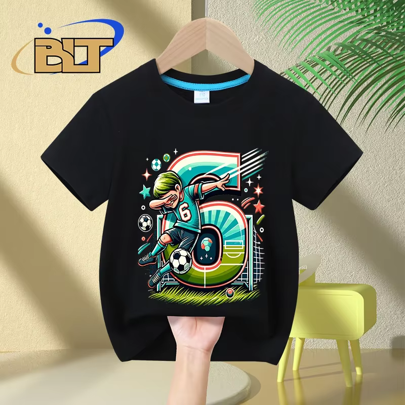 T-shirt en coton à manches courtes pour garçon de 6 ans, vêtement d'été pour fan de football
