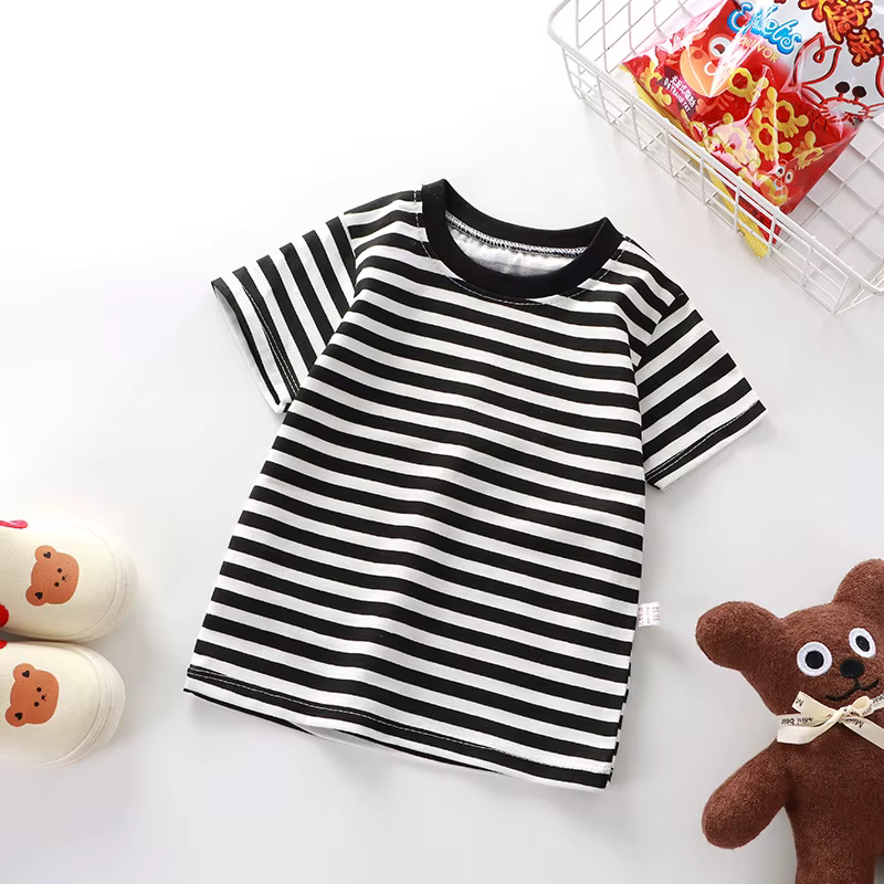T-shirt rayé 100 % coton pour enfants, garçons, bébés, chemise rouge, hauts en gros pour garçons et