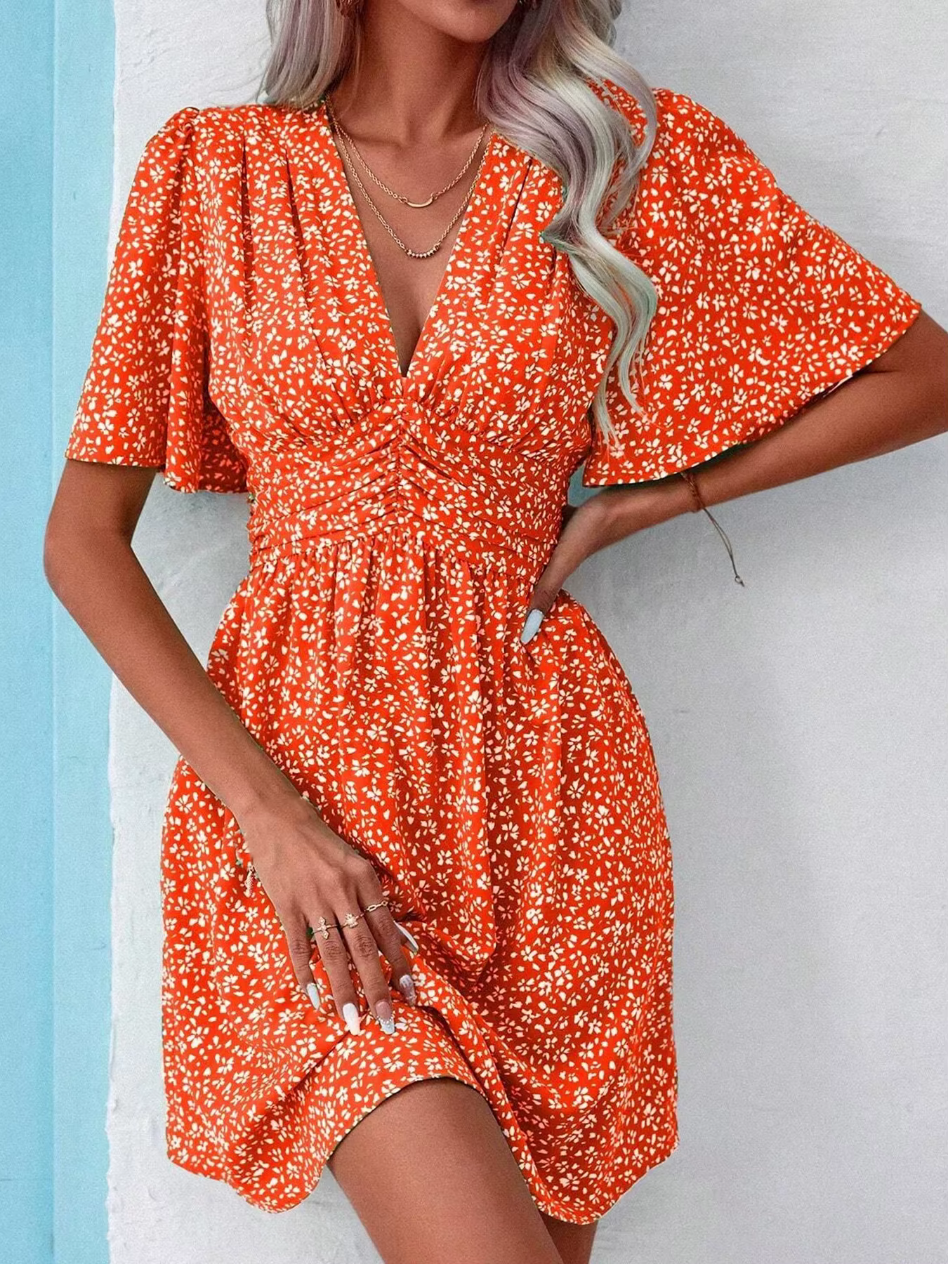 Robe à manches papillon à imprimé floral - Robe longue trapèze d'été élégante pour femme
