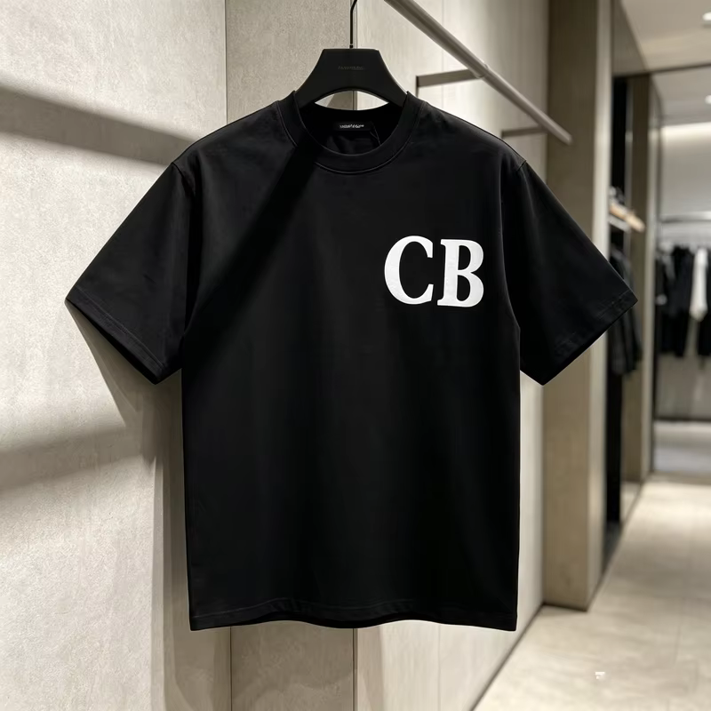 T-shirt à manches courtes en coton pour hommes et femmes, avec étiquette imprimée Big CB, de haute q