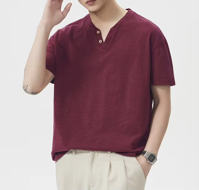 Polo à col Henry pour homme, T-shirt décontracté en coton haut de gamme, collection été 2026