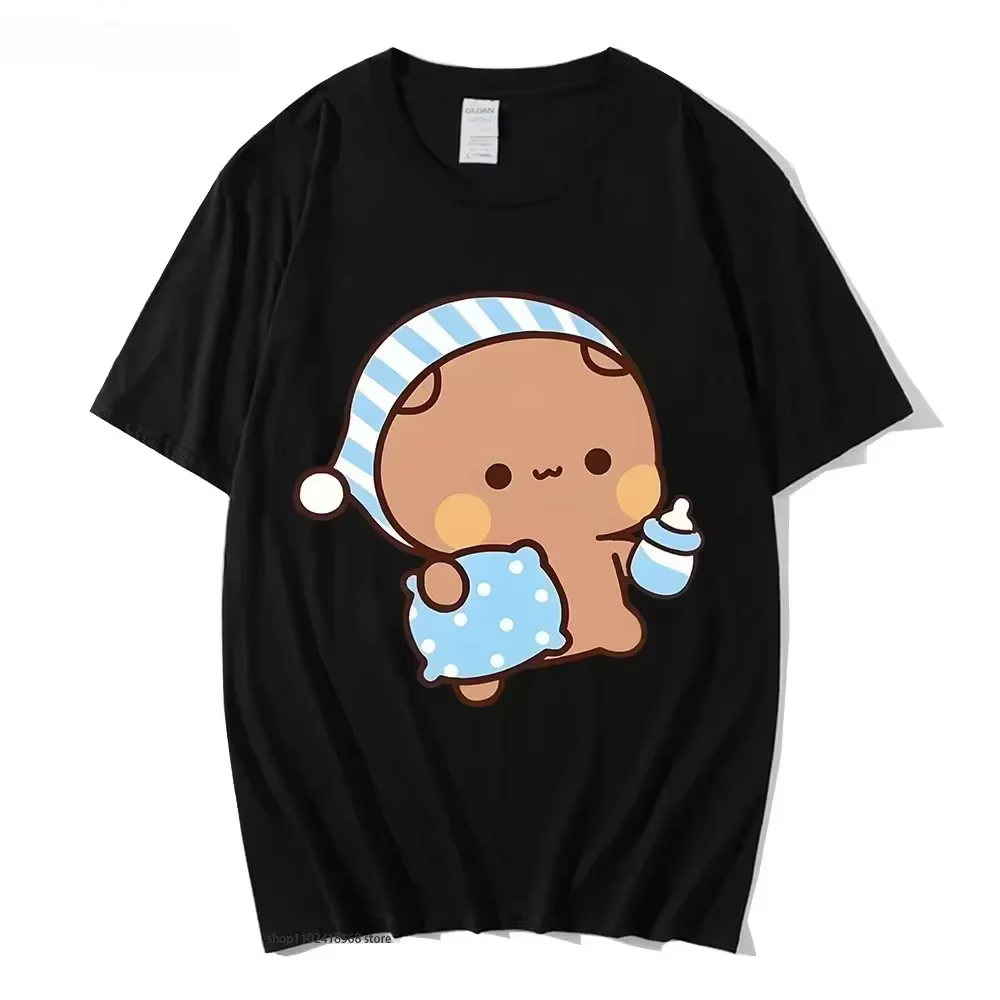 Couple t-shirt mignon BuBu Panda va dormir avec DuDu ours graphique t-shirt femmes vêtements manches