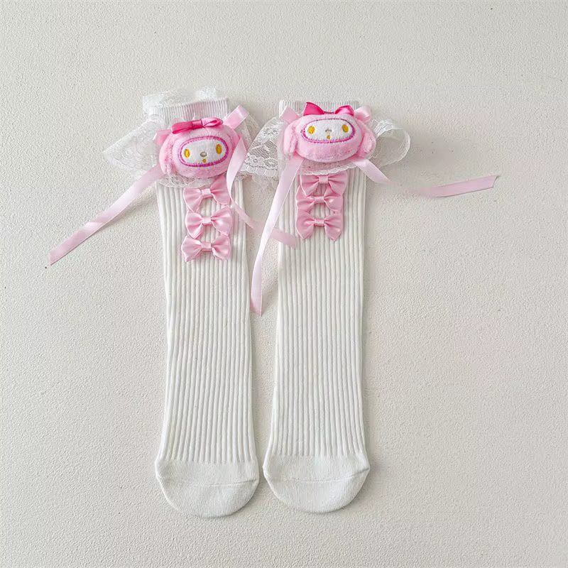 Chaussettes hautes imprimées Kuromi mignonnes pour femmes et filles, chaussettes longues en coton do