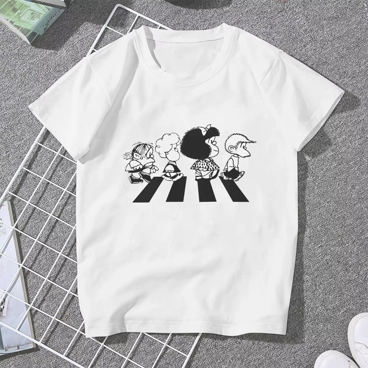 T-shirt Mafalda à col rond pour femmes et filles, t-shirts graphiques de dessin animé, polyester, ca