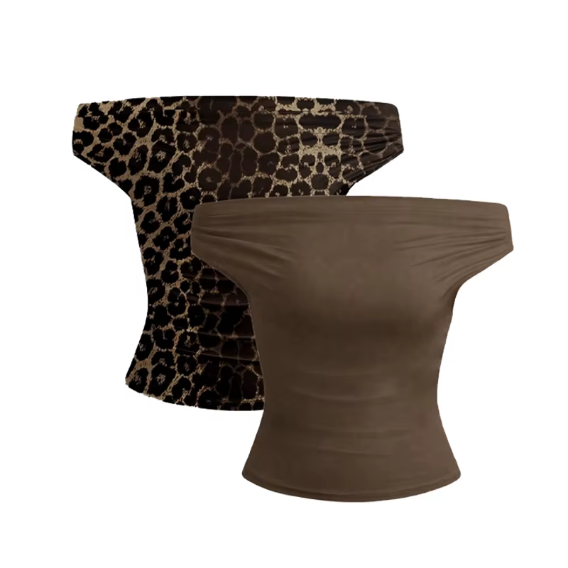 2 pièces ensemble plissé asymétrique haut court femme T-shirts haut sans bretelles femme sans manche