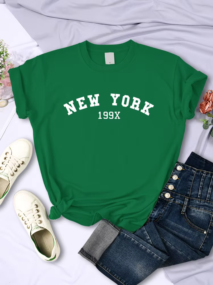 New York 199X personnalité lettre t-shirt femmes marque de mode à manches courtes décontracté confor