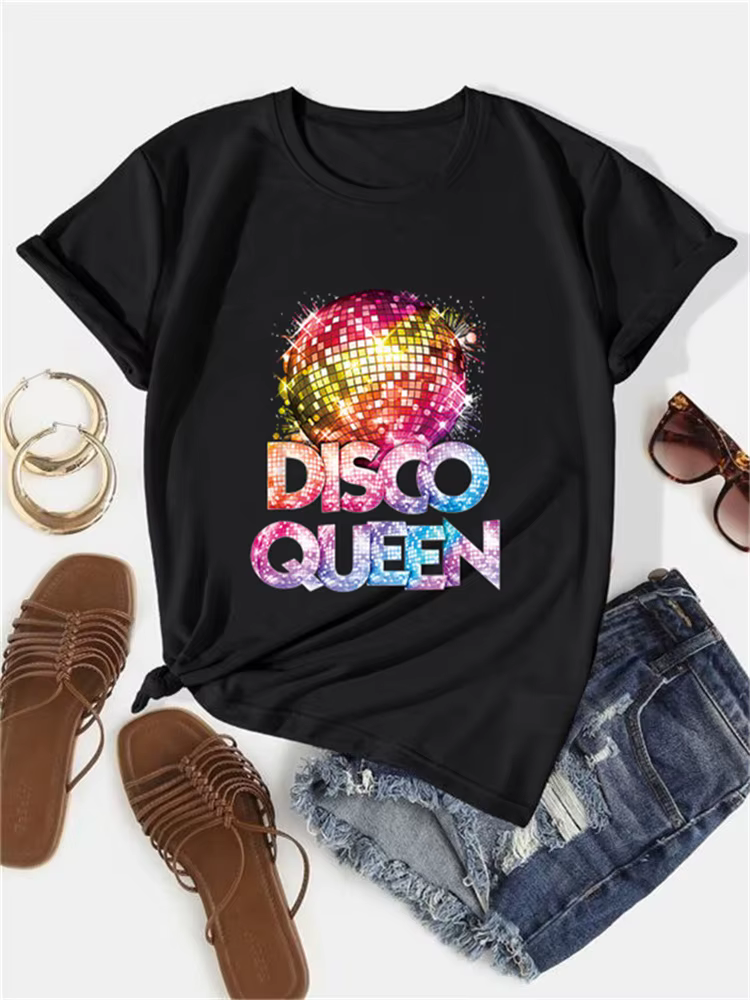 T-shirt col rond pour femmes, Vintage, thème Disco Queen des années 70, décontracté, confortable, ét