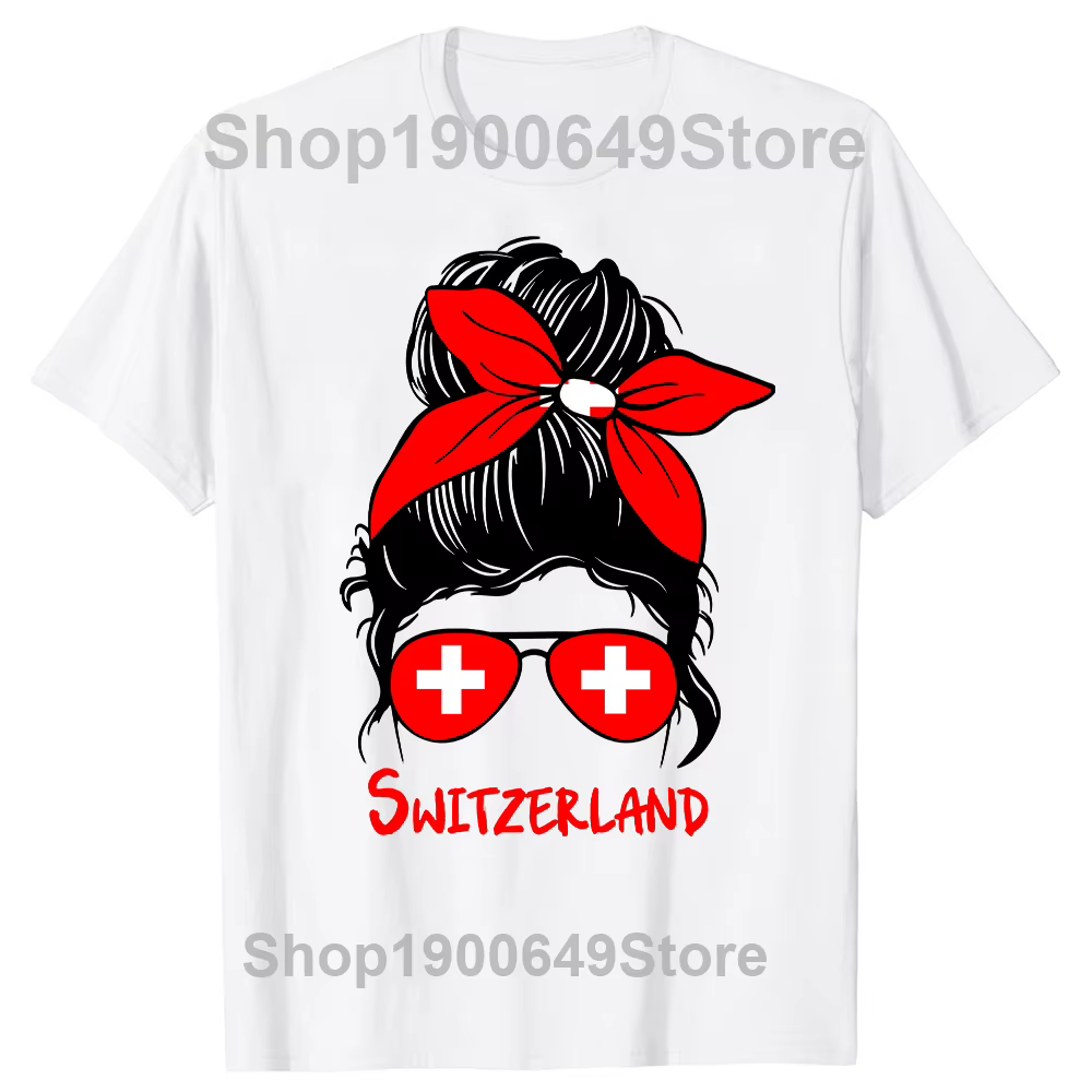 Drôle suisse suisse fille drapeau T-shirts hauts col rond à manches courtes mode t-shirt vêtements d