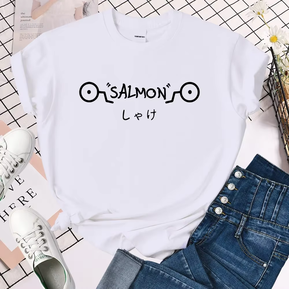 T-shirt Anime Jjk pour femme, motif Jujutsu Kaisen Inumaki Toge Salmon, haut de gamme