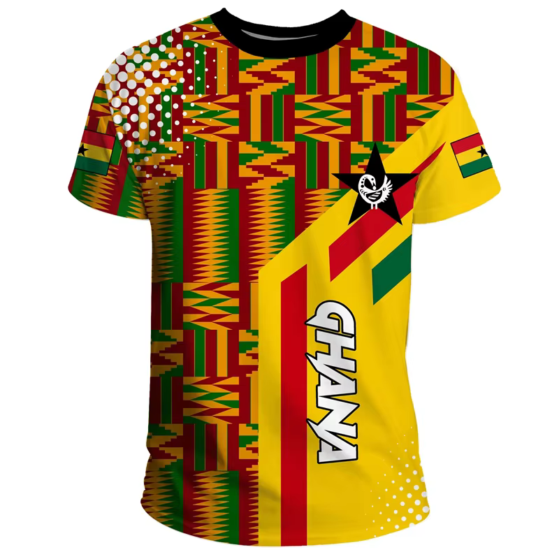 T-shirt africain ghanéen imprimé en 3D pour hommes, blason, t-shirts décontractés à col rond, t-shir