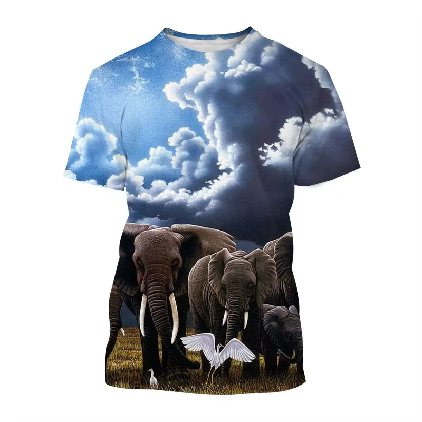T-shirt à manches courtes et col rond pour homme, haut confortable, imprimé animal et éléphant, Stre