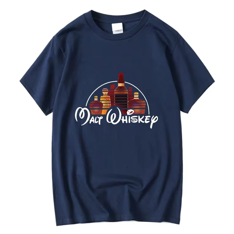 T-shirt d'été pour hommes 100% coton drôle malte whisky imprimé été ample col rond Cool T-shirt pour