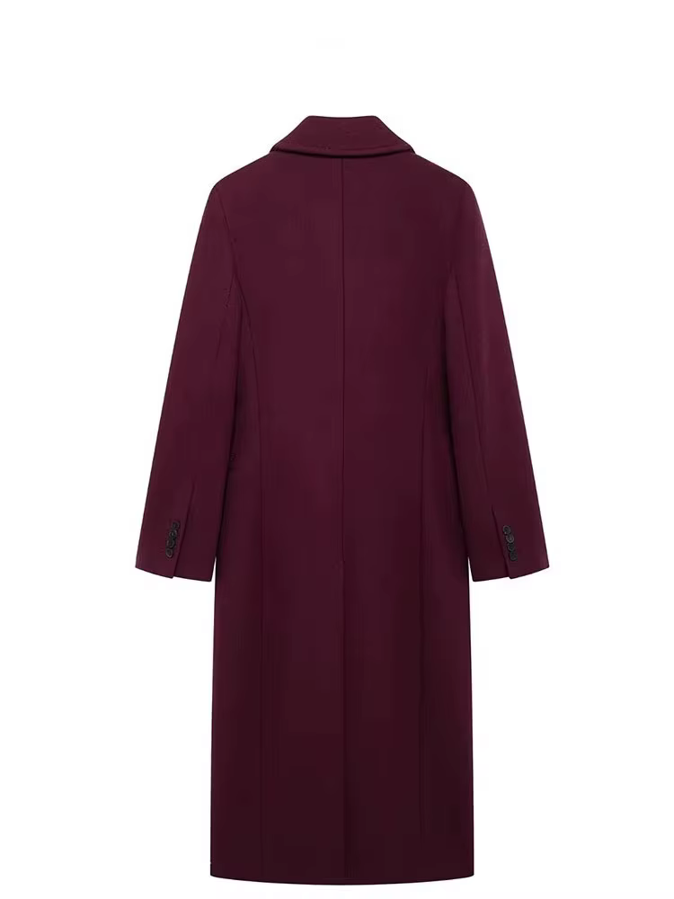HH femmes mode bordeaux manteau Double boutonnage à manches longues revers mélanges veste automne hi