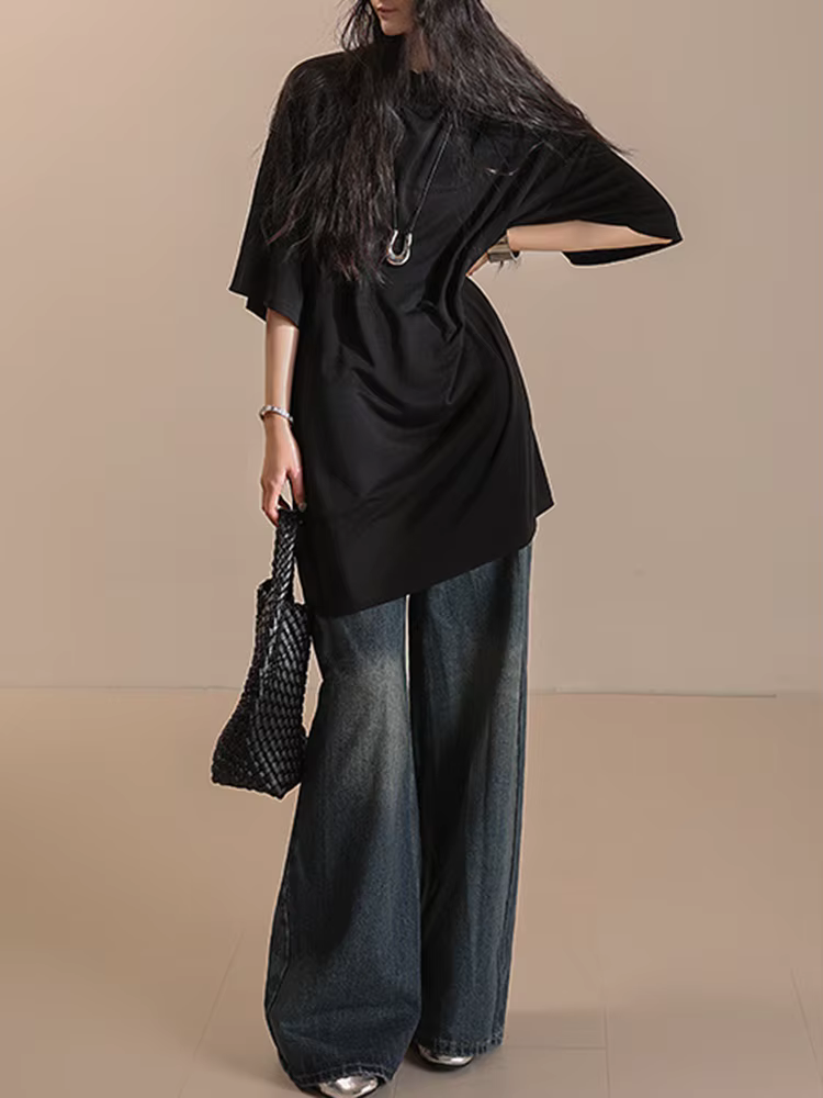 LANMREM-T-shirt col rond manches mi-longues pour femme, décontracté, respirant, été, nouveau, 26Z118