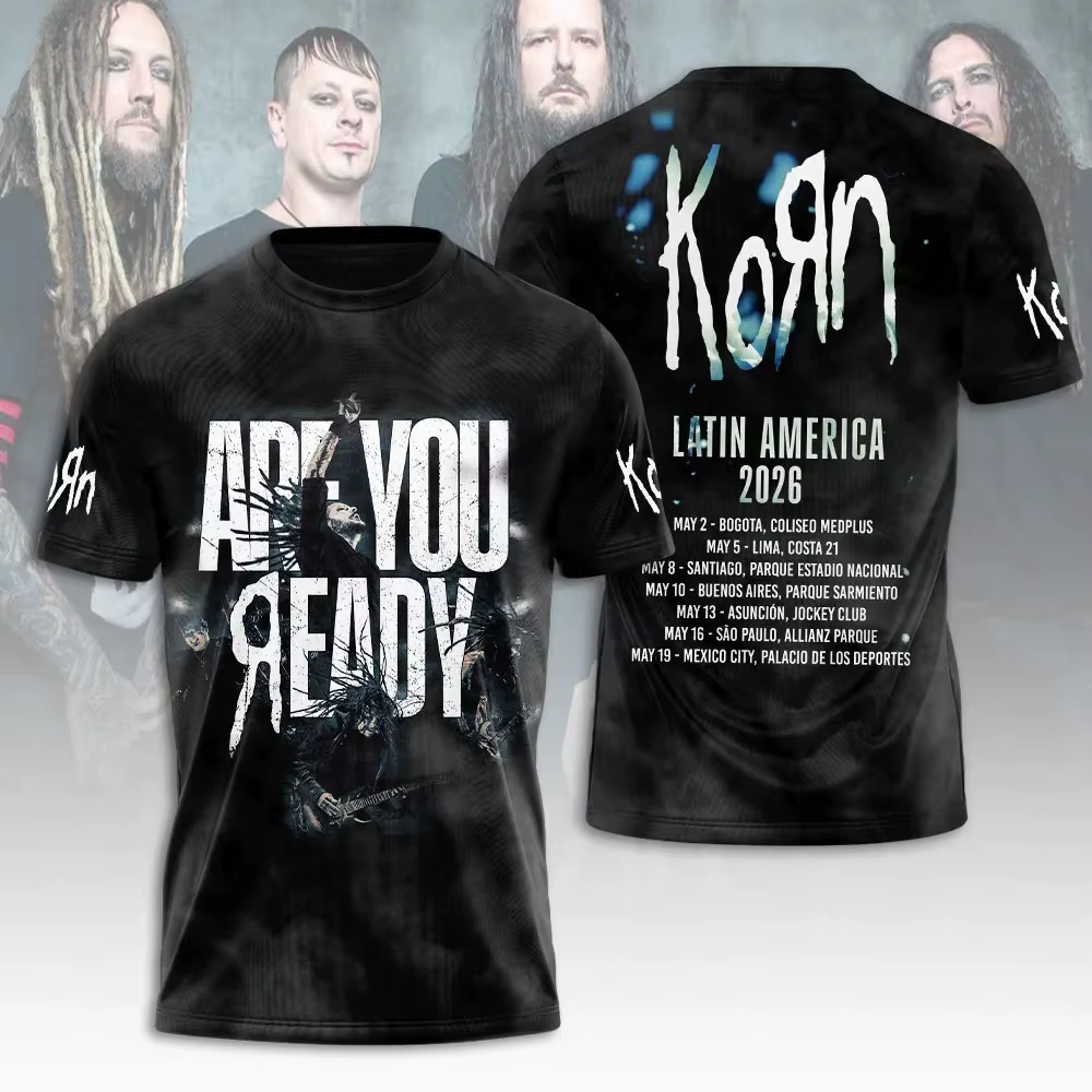 Nouveau T-shirt imprimé en 3D du groupe Korn 2026 pour hommes et femmes, tendance et décontracté, ca