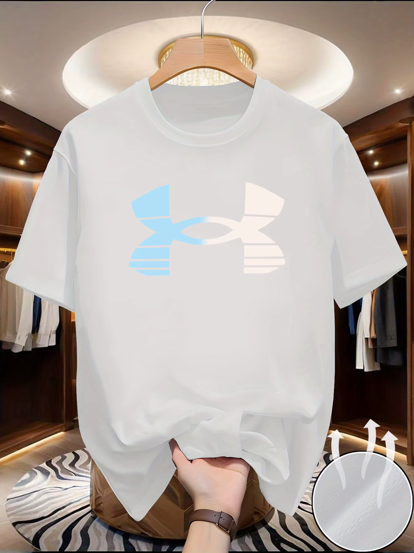 T-shirt d'été pour homme à séchage rapide en maille, motif imprimé tendance, col rond, manches court