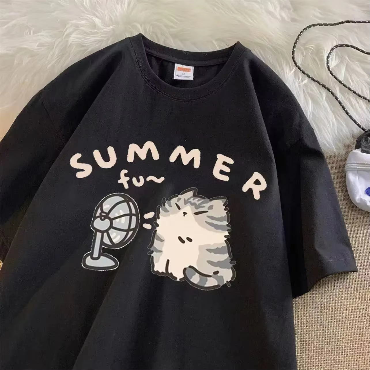 Fan Cat et femmes pur T-shirt pour hommes rue américaine coup créatif été décontracté à manches cour