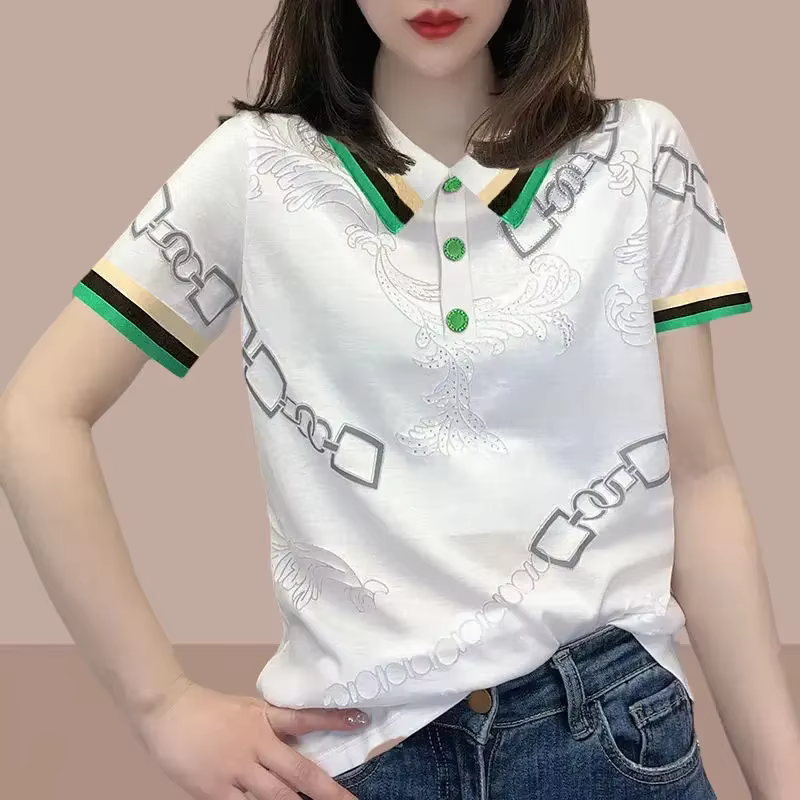 T-shirt femme 100 ℅   Coton graphique Baggy col Polo femmes vêtements pour femmes tendance 2025 jeun