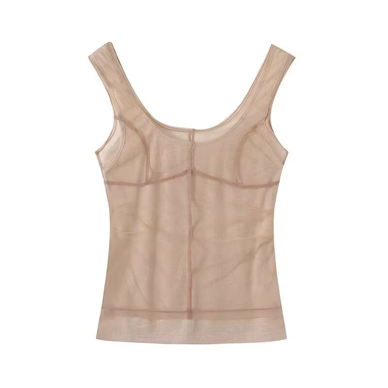 Ensemble deux pièces chic d'été 2026 : débardeur camisole en dentelle transparente double couche à c