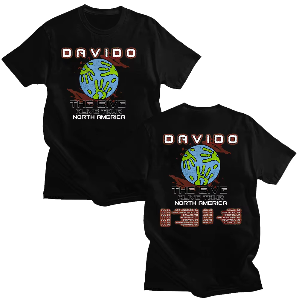 Davido The 5ive Alive Tour 2025 t-shirts Davido Fans cadeaux t-shirt unisexe surdimensionné Streetwe