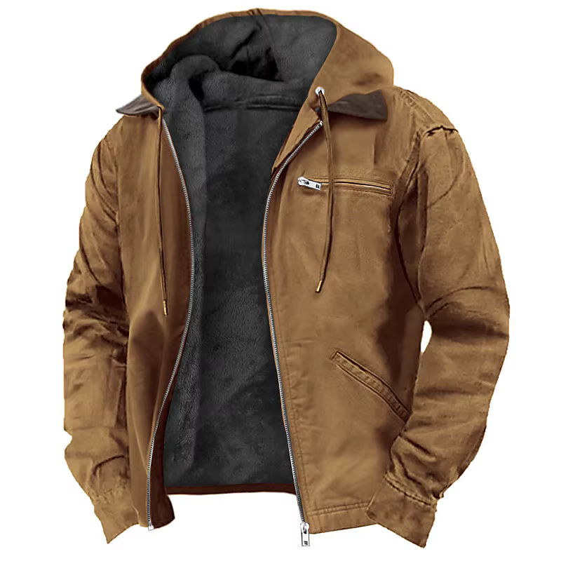 Veste homme 2026 – Manteau décontracté exclusif européen, couleur unie, à capuche, en coton, avec fe