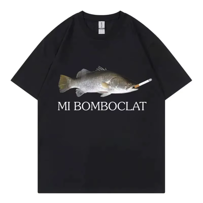 T-shirt pour homme Mi Bomboclat, motif humoristique poisson fumeur, col rond décontracté, style stre