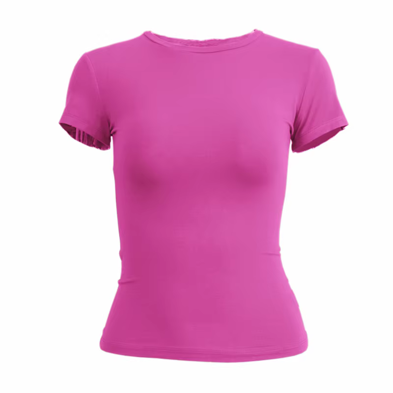 Femme vêtements à manches courtes T-shirt coupe ajustée hauts femme col rond tricoté gaine T-shirt v