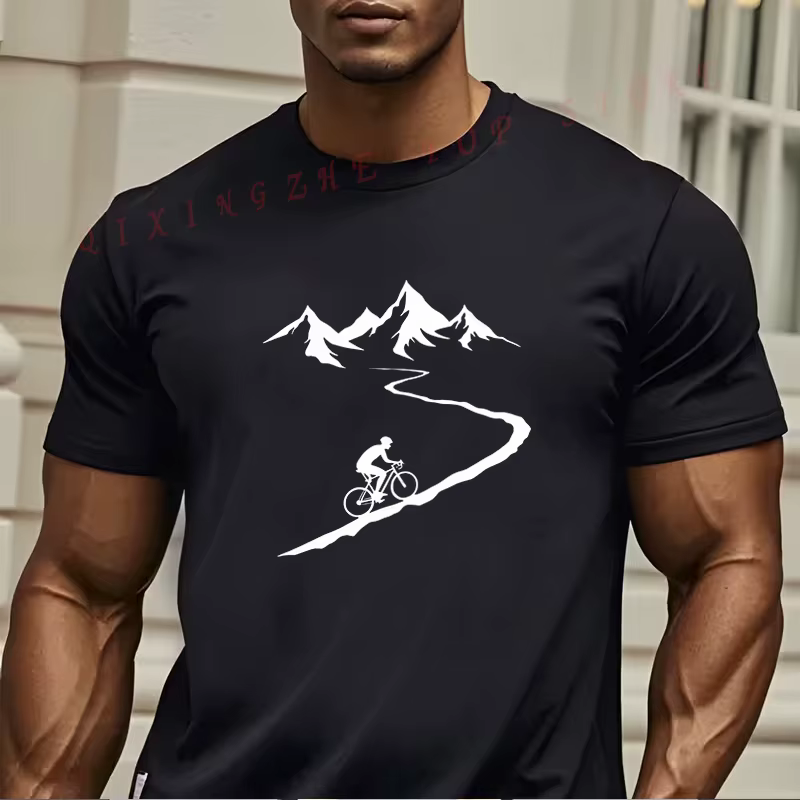 T-shirt de cyclisme bleu clair pour homme - T-shirt d'été respirant avec motif de VTT, cadeau amusan