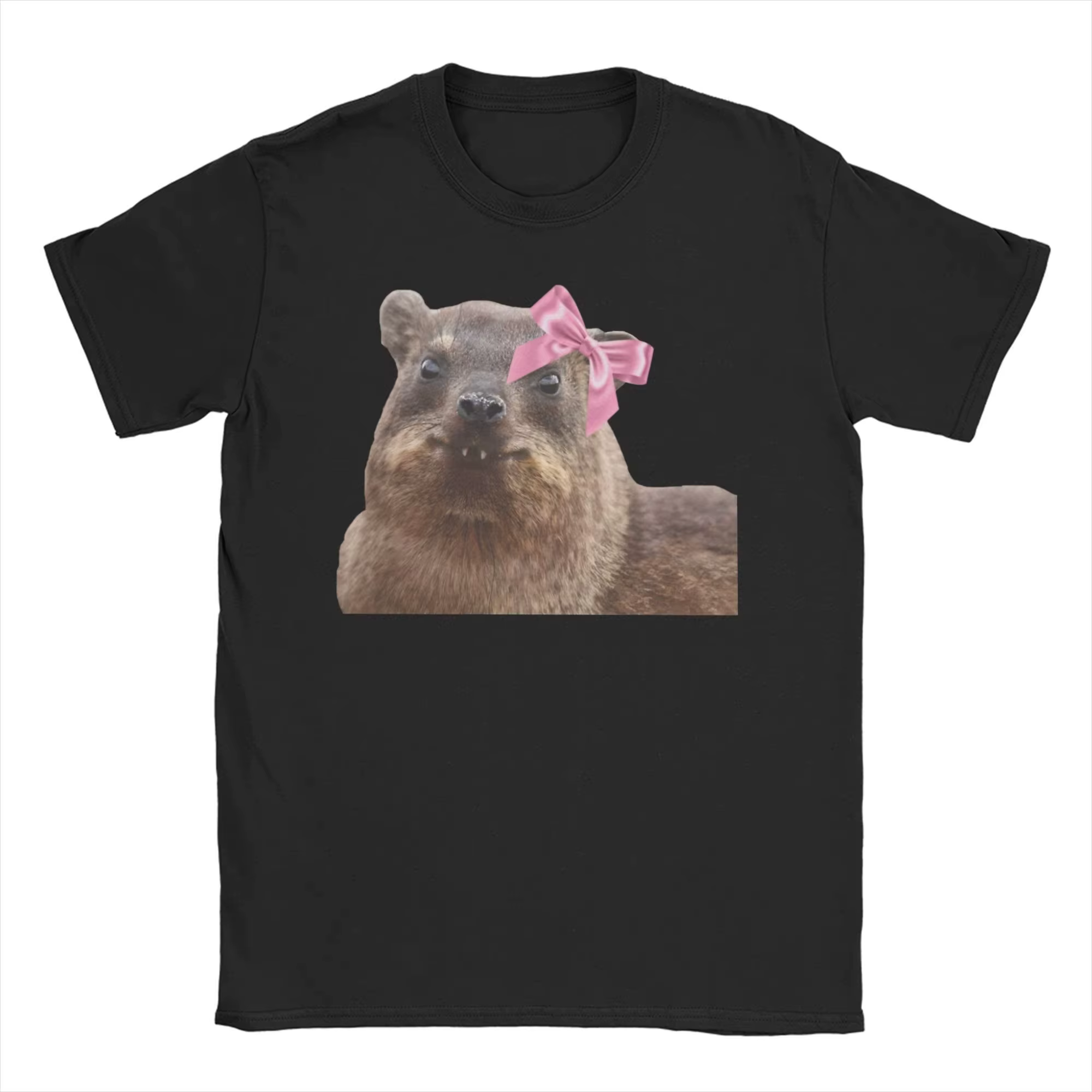 T-shirt Hyrax Awawa pour femme avec un col rond mignon et un motif de lapin, doté d'un haut à manche