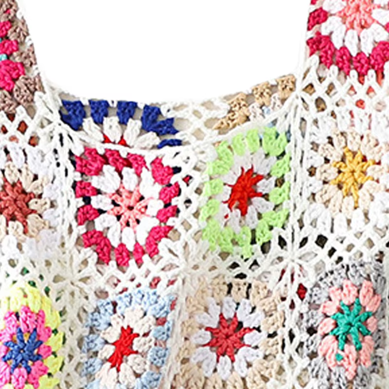 Hauts d'été sans manche pour femmes, débardeur coloré en tricot ajouré avec broderie au Crochet à la