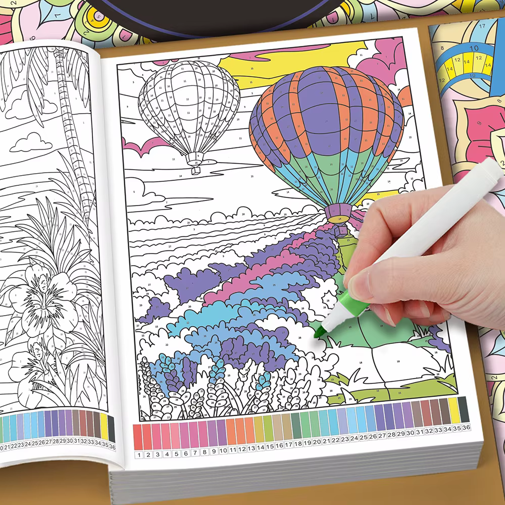 Livre de coloriage par numéros pour adultes, comprend des motifs relaxants tels que des mandalas, de