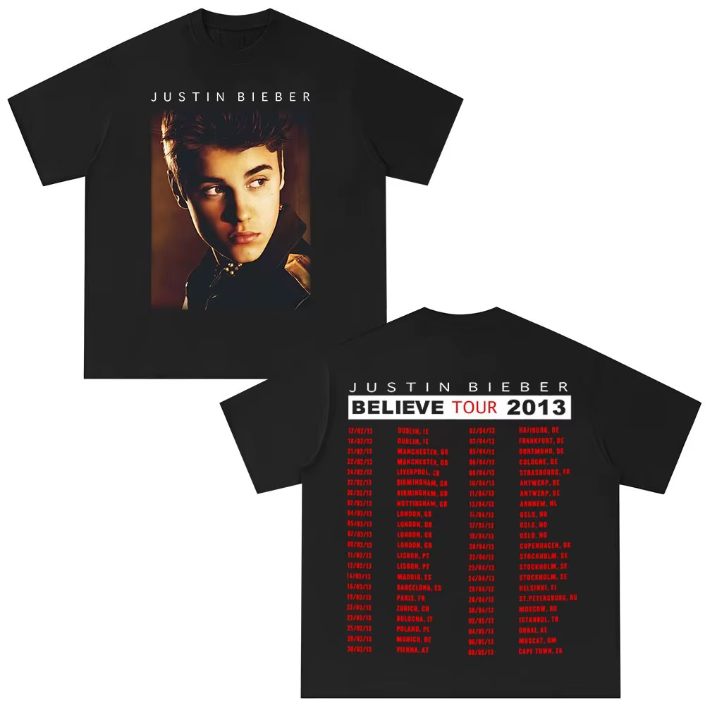 Marchandises de la tournée « Believe » de Justin Bieber 2026 - T-shirts pour hommes et femmes, T-shi