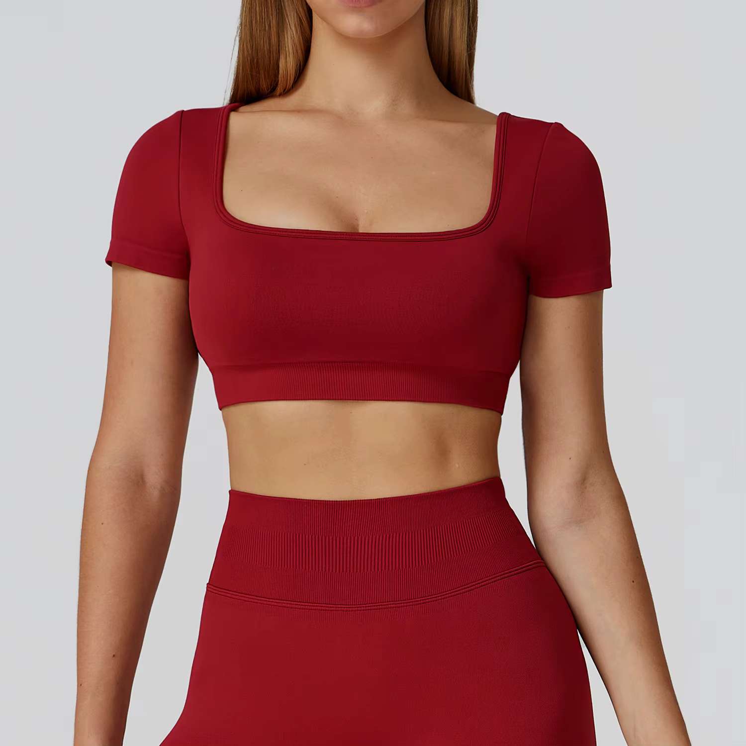 Nouveau dos Sexy évider à manches longues chemises de Yoga col carré séchage rapide hauts de course 