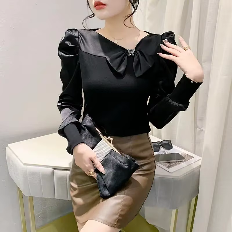 Mode manches bouffantes T-shirt femmes à manches longues printemps automne Style européen haut avec