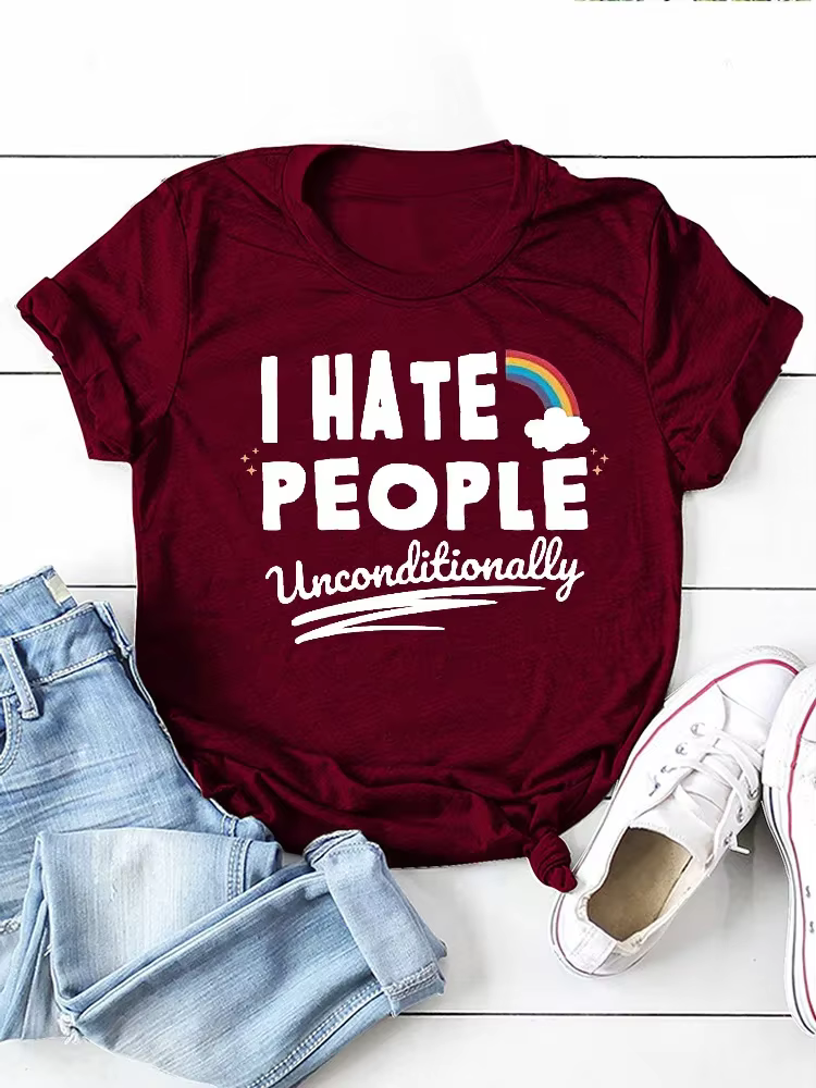 Je déteste les gens arc-en-ciel imprimé femmes t-shirt à manches courtes col rond femmes t-shirt dam